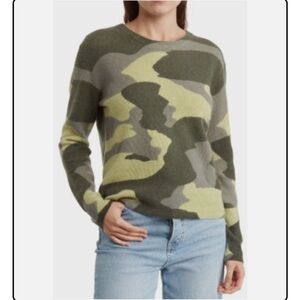 The Cashmere Project Camo 100% Cashmere Pullover Sweater Olive Green M